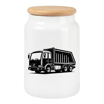 Garbage truck - Cookie Jar with Wooden Lid - white - Front