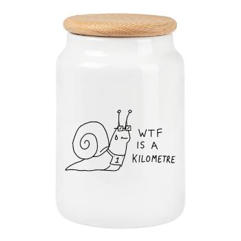 Was zum Teufel ist ein lustiger Kilometer-Schneckenläufer - Keksdose mit Holzdeckel - Weiß - Vorne