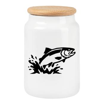 Jumping fish, trout fishing, angling - Cookie Jar with Wooden Lid - white - Front