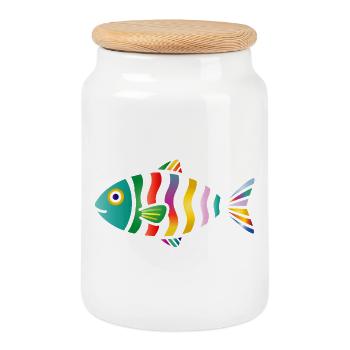 Poissons Colorés | Motif marin coloré - Boîte à biscuits avec couvercle en bois - blanc - Devant