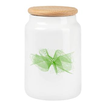 Green Abstract Fabric Pattern - Cookie Jar with Wooden Lid - white - Front