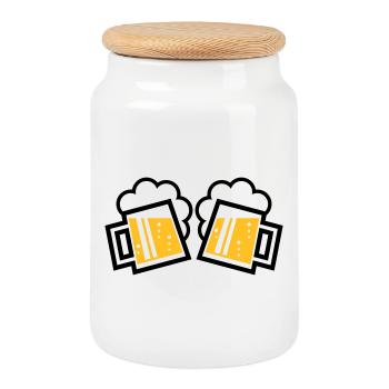 2 Bayrische Bierkrüge Prosten (Bier Maßkrüge / 2C) - Keksdose mit Holzdeckel - Weiß - Vorne