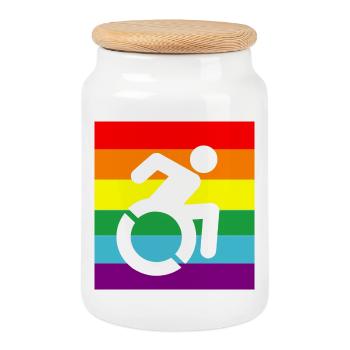 Handicapé, Gay, En fauteuil roulant, Pride, LGBTQ # - Boîte à biscuits avec couvercle en bois - blanc - Devant