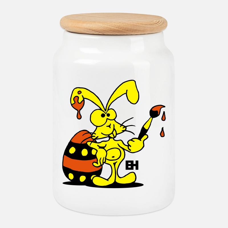 Easter Bunny - Cookie Jar with Wooden Lid - white