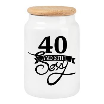 40 und immer noch sexy / 40 und immer noch sexy - Keksdose mit Holzdeckel - Weiß - Vorne