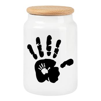 Hand in hand - hands - mama - baby - papa - child - Cookie Jar with Wooden Lid - white - Front