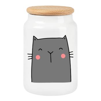 Cat Kitten Hangover I Gift for cat friends - Cookie Jar with Wooden Lid - white - Front