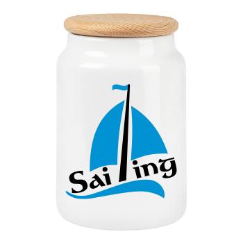 bateau à voile - Boîte à biscuits avec couvercle en bois - blanc - Devant