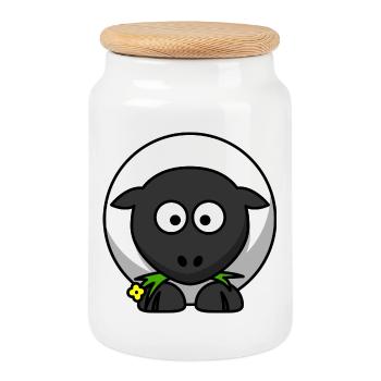 Dessin animé de mouton de nuit au clair de lune - Boîte à biscuits avec couvercle en bois - blanc - Devant