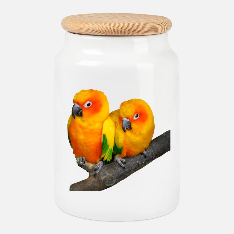 Vögel - Keksdose mit Holzdeckel - Weiß