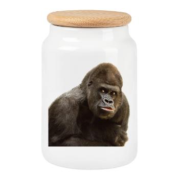 gorilla - Cookie Jar with Wooden Lid - white - Front