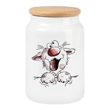 Lustige flauschige Katze - Katzen - Cat - Kitten - Keksdose mit Holzdeckel - Weiß - Vorne