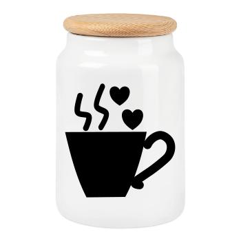 I love Coffee - coffee cup - coffee - Cookie Jar with Wooden Lid - white - Front