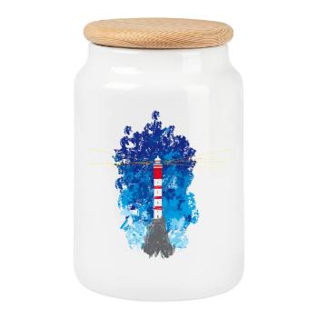 lighthouse - Cookie Jar with Wooden Lid - white - Front