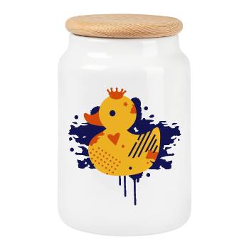 Ente mit Krone Graffiti - Keksdose mit Holzdeckel - Weiß - Vorne