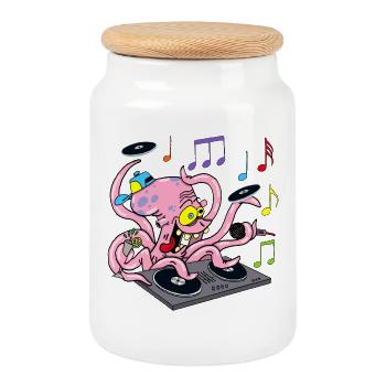 Oktopus dj - Keksdose mit Holzdeckel - Weiß - Vorne