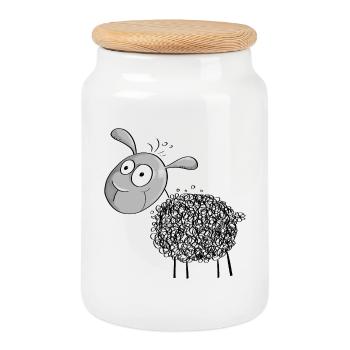 Little Wool Sheep - Sheep Comic - Cookie Jar with Wooden Lid - white - Front
