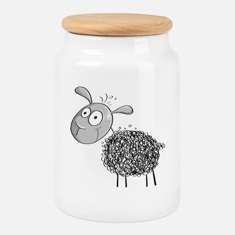 Kleines Wollschaf - Schaf Comic - Keksdose mit Holzdeckel - Weiß