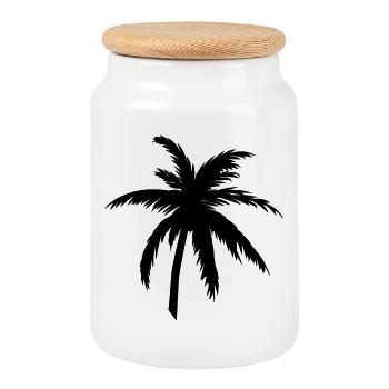 Palm Tree Silhouette Black – Tropical Style - Cookie Jar with Wooden Lid - white - Front