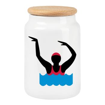 water aerobics - Cookie Jar with Wooden Lid - white - Front
