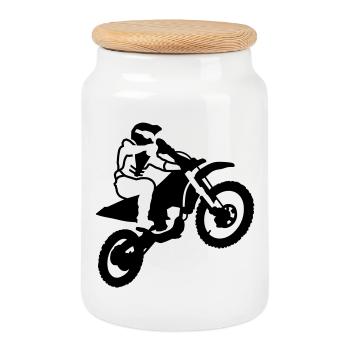 motorrad_8 - Cookie Jar with Wooden Lid - white - Front