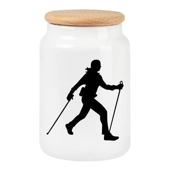 nordic_walking_3 - Cookie Jar with Wooden Lid - white - Front