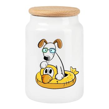 Hund Im Urlaub Mit Schwimmreif - Keksdose mit Holzdeckel - Weiß - Vorne