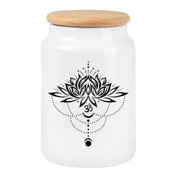 Lotus Lotusblume Om Symbol Mond Yoga - Keksdose mit Holzdeckel - Weiß - Vorne