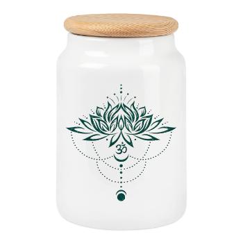 Lotus lotus flower om symbol moon yoga - Cookie Jar with Wooden Lid - white - Front