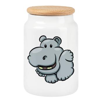 Niedlicher Hippopotamus Cartoon - Keksdose mit Holzdeckel - Weiß - Vorne