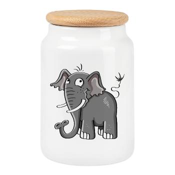 Kleiner Grauer Elefant I Elefanten Comic Geschenk - Keksdose mit Holzdeckel - Weiß - Vorne