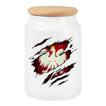 Poland - Cookie Jar with Wooden Lid - white - Front