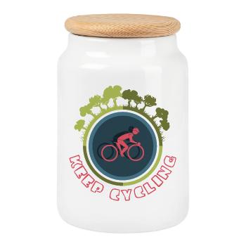 Fahrrad fahren Symbol Wald Natur Icon Logo - Keksdose mit Holzdeckel - Weiß - Vorne