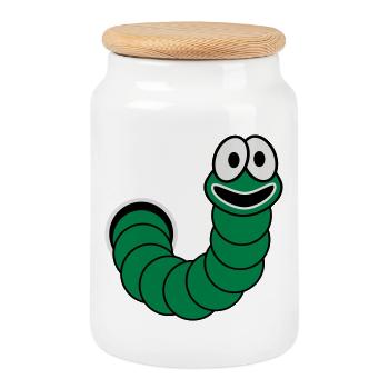 Wurm aus dem Loch Motiv - Keksdose mit Holzdeckel - Weiß - Vorne