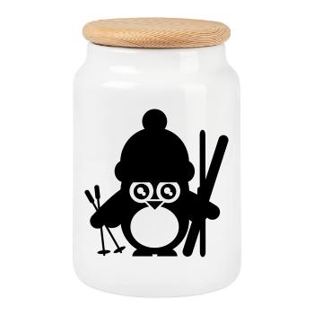 winter sports humor penguin - Cookie Jar with Wooden Lid - white - Front