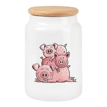 Cochon drôle je cochon dessin animé motif animal - Boîte à biscuits avec couvercle en bois - blanc - Devant