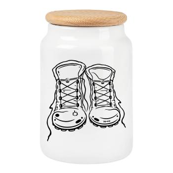 Bottes de randonnée - Boîte à biscuits avec couvercle en bois - blanc - Devant