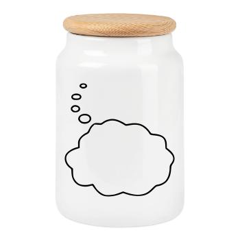Speech Bubble / Thought Bubble - Cookie Jar with Wooden Lid - white - Front