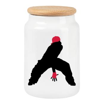 hip hop - Cookie Jar with Wooden Lid - white - Front