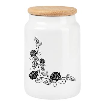 Roses avec ornements et feuilles - Boîte à biscuits avec couvercle en bois - blanc - Devant