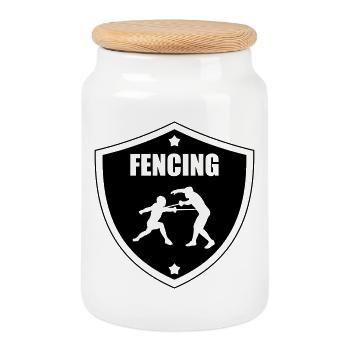 Fencing - Cookie Jar with Wooden Lid - white - Front