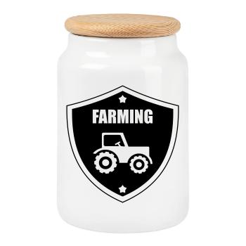 Farming - Cookie Jar with Wooden Lid - white - Front