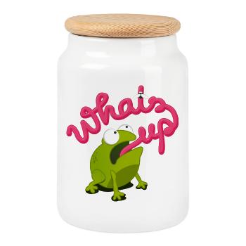 whats up frosch ? Fang die Fliege ! - Keksdose mit Holzdeckel - Weiß - Vorne