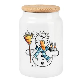 Knuffiger Schneemann - Keksdose mit Holzdeckel - Weiß - Vorne