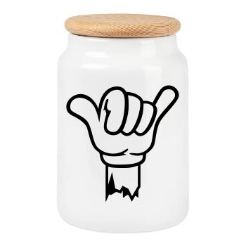 geste hand shaka - Keksdose mit Holzdeckel - Weiß - Vorne