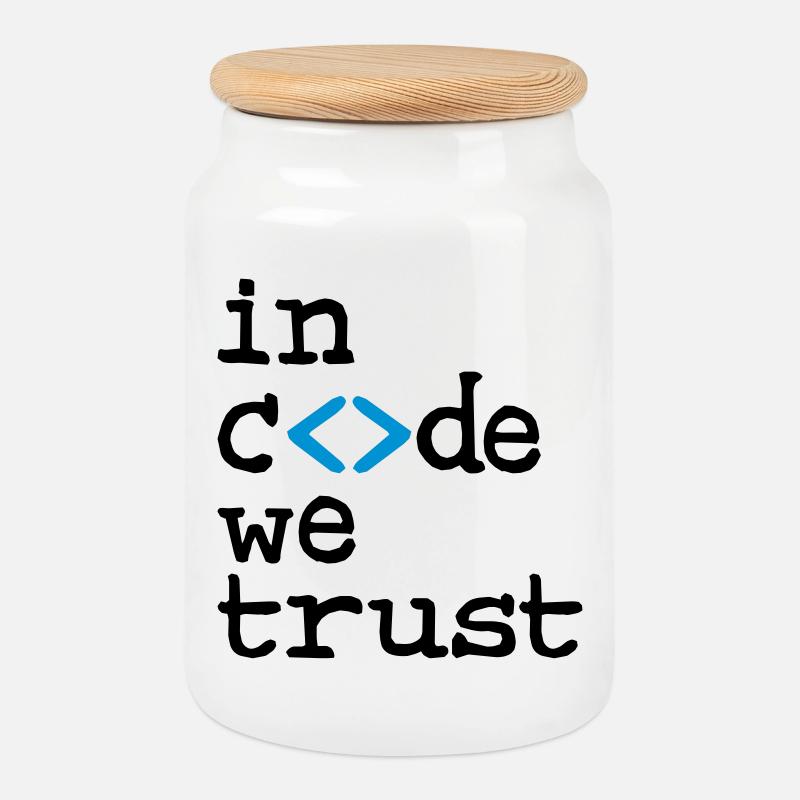 in code we trust ! - Cookie Jar with Wooden Lid - white