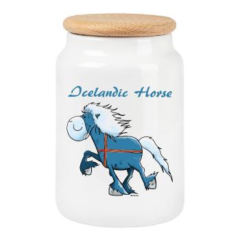 Cheval Islandais Heureux - Boîte à biscuits avec couvercle en bois - blanc - Devant