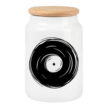 dj record - Cookie Jar with Wooden Lid - white - Front