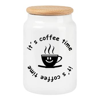 coffee - Cookie Jar with Wooden Lid - white - Front