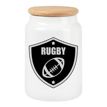 Rugby - Rugbyman - Sport - Fighter - Fight - Boîte à biscuits avec couvercle en bois - blanc - Devant